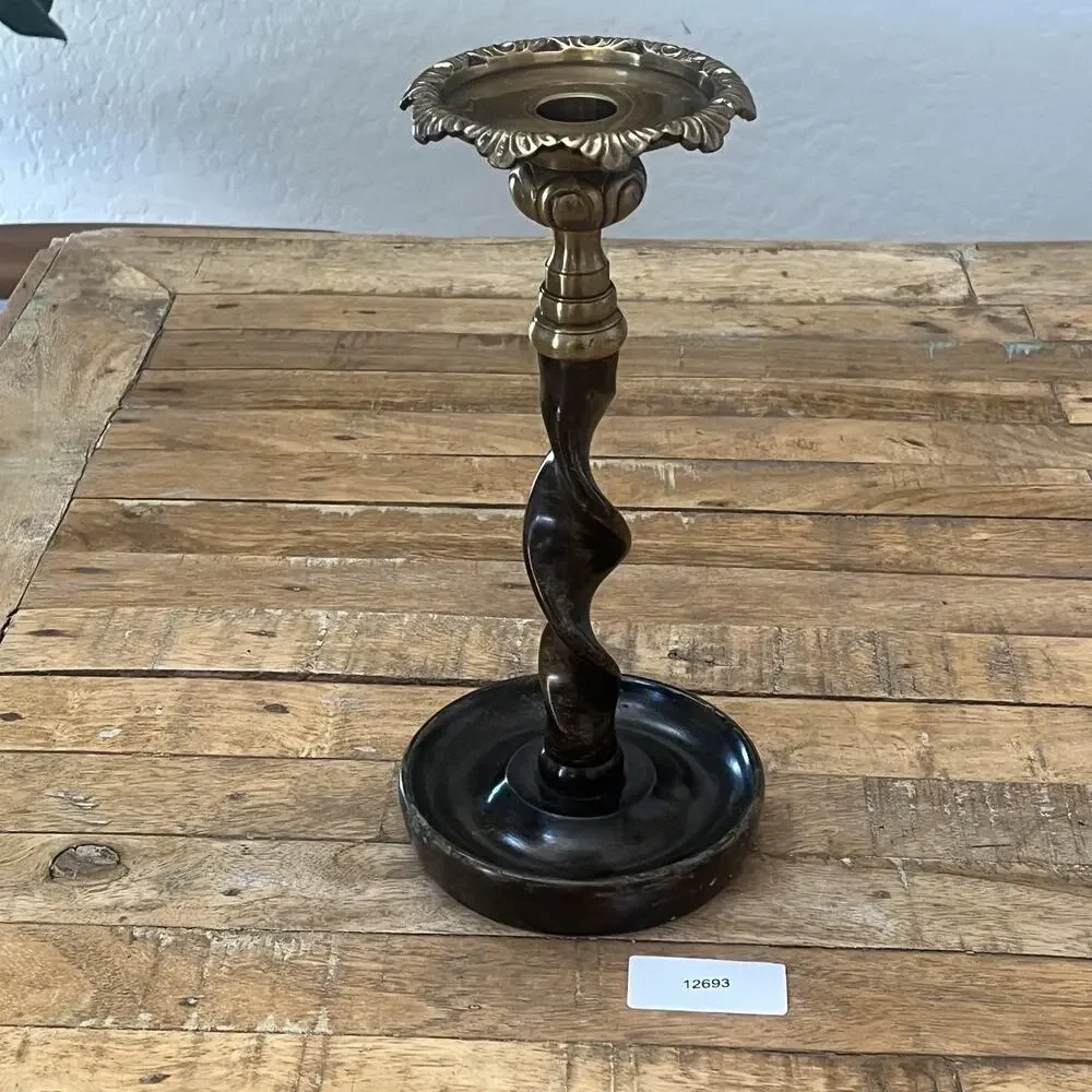 Vintage Maitland Smith Bronze Brass Barley Twist Candlestick Holder 11